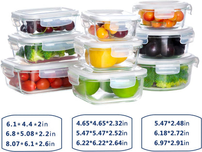 Bayco Glass Storage Containers with Lids, 9 Sets, Meal Prep Airtight Food Storage Containers for Food Storage with Lids - Leak Proof