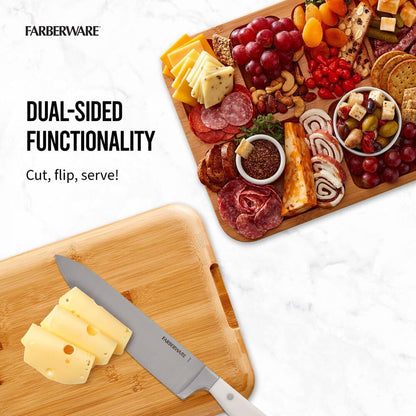Farberware Build-A-Board Bamboo Cutting Board with Built-In Compartments & Clear Locking Lid, Black Handles, Charcuterie, Snack Tray, Food Prep and Serving Platter