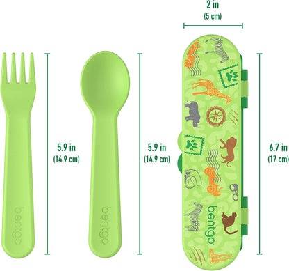Bentgo Kids Utensil Set - Reusable Plastic Fork, Spoon & Storage Case - BPA-Free Materials, Easy-Grip Handles, Dishwasher Safe - Ideal for School Lunch, Travel, & Outdoors (Shark)
