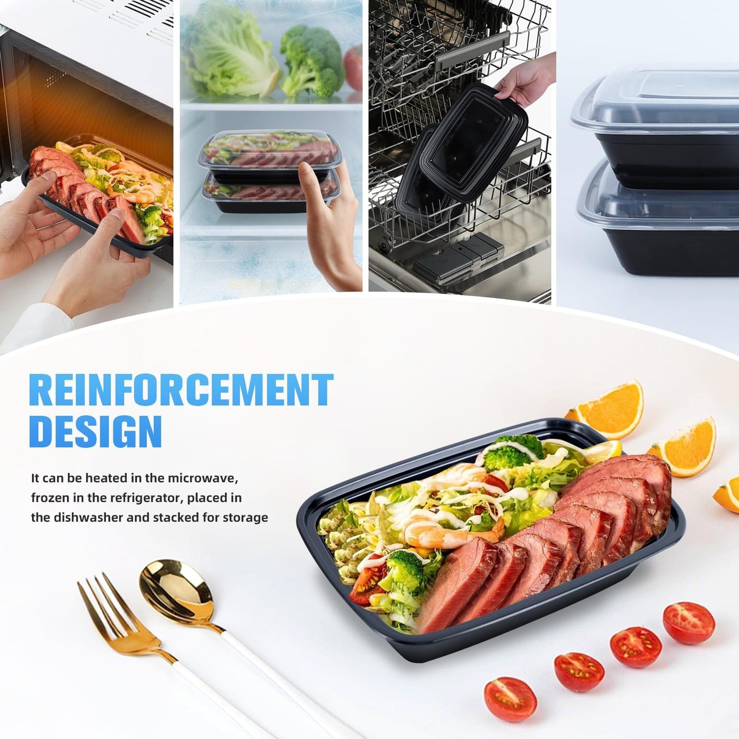 50 Pack (100-Piece) 28oz Meal Prep Containers, 50 Pack (100-Piece) Rectangle,BPA-Free, Food Safe & Leakproof Reusable Plastic Food Storage – Microwave Safe, Stackable Takeout Boxes