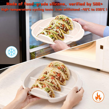 Aolin Silicone Taco Plates Set of 2, 9.8 Inch Reusable Taco Holder with Dividers - Fits Both Soft & Hard Shell Tacos, Microwave & Dishwasher Safe, Ideal Taco Serving Tray for Taco Nights & Parties