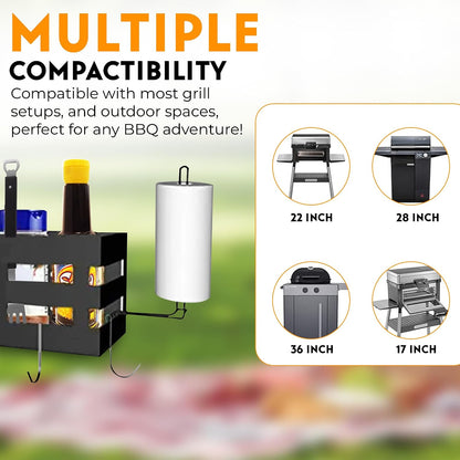 Griddle Caddy for Blackstone 28"/36" Griddles –Large BBQ Organizer with 6 J-Hooks, Paper Towel Holder, Ample Storage for Condiments & Tools – for Outdoor Cooking, Camping, and Grilling Essentials