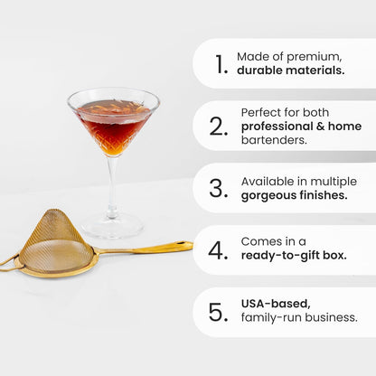 A Bar Above Fine Mesh Cocktail Strainer, 304 Conical Sieve, Silver Finish