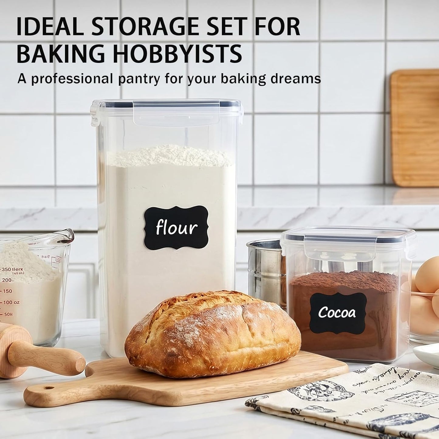 24 PCS Airtight Food Storage Containers with Lids, BPA Free Clear Plastic Kitchen and Pantry Organization and Storage Set for Flour, Sugar, Cereal, Pasta, Includes 24 Labels and Marker