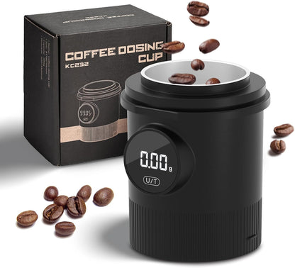 Espresso Dosing Cup with Scale, 58mm Coffee Dosing Cup and Digital Scale 0.01g Precision, USB-C Rechargeable Waterproof Stainless Steel, 500g x 0.01g for Barista, Silver