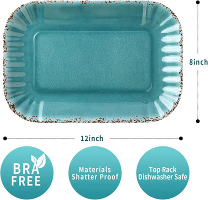 Gourmet Art Crackle Set of 2 100% melamine rectangular serving trays/platters Aquamarine 12"