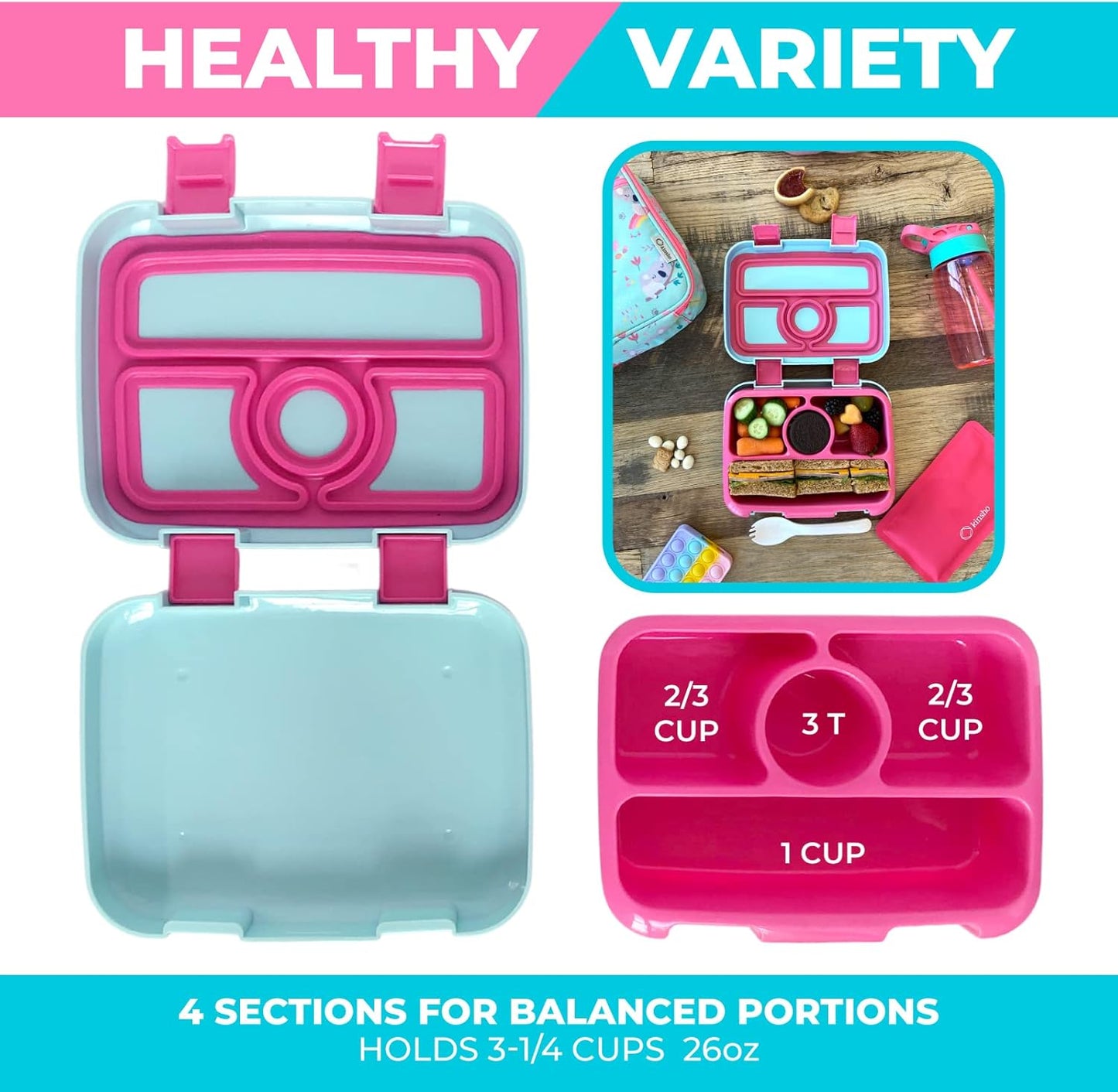 Bento Box with Stainless Steel Thermo, Insulated Lunch Bag, Ice Pack Set for Kids - 5 Compartments, Lunches or Snack Container for Girls, Toddlers Daycare Pre-School, Kindergarten Purple Unicorn