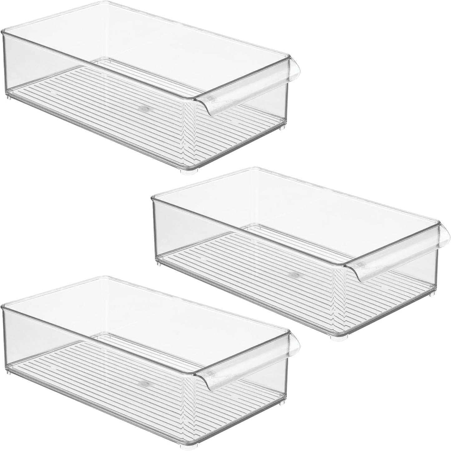 iDesign Large Stackable Fridge or Freezer Bin with Front Handle - Set of 6 - Clear - Made in USA