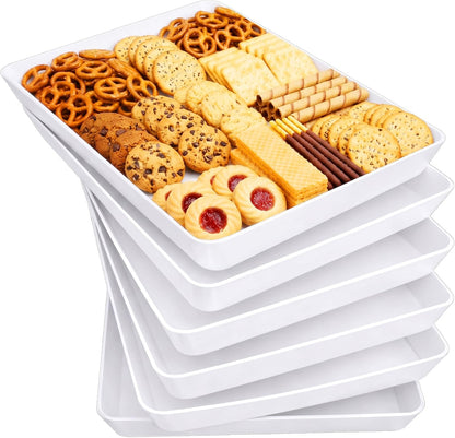 Lifewit 16" x 12" Extra Large Plastic Serving Trays for Party, 4 Pack Reusable White Food Platters for Cookies, Desserts, Fruit, Appetizers & Charcuterie, BPA-Free Catering Trays for Parties & Buffets