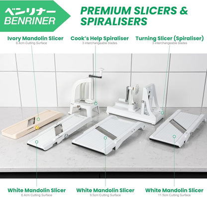 Benriner Mandoline Slicer with 4 Blades, Japanese Stainless Steel, BPA Free, 12.75 x 3.625-Inches, Beige