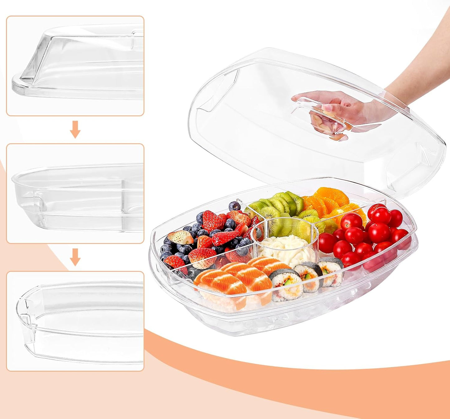 IVYHOME Chilled Condiment Server, Taco Bar Serving Set, Mimosa Bar Supplies, with 5 Lidded Containers and Detachable Ice Storage Layer, 2 Hanging Cups for Storing Tong or Forks