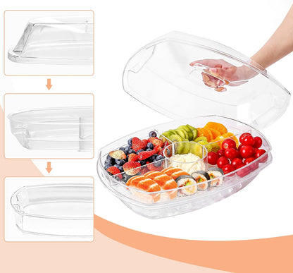 IVYHOME Chilled Condiment Server, Fruit Ice Serving Platter for Parties, Condiment Pots, Taco Bar Serving Set, Chilled Food Containers (Octagonal)