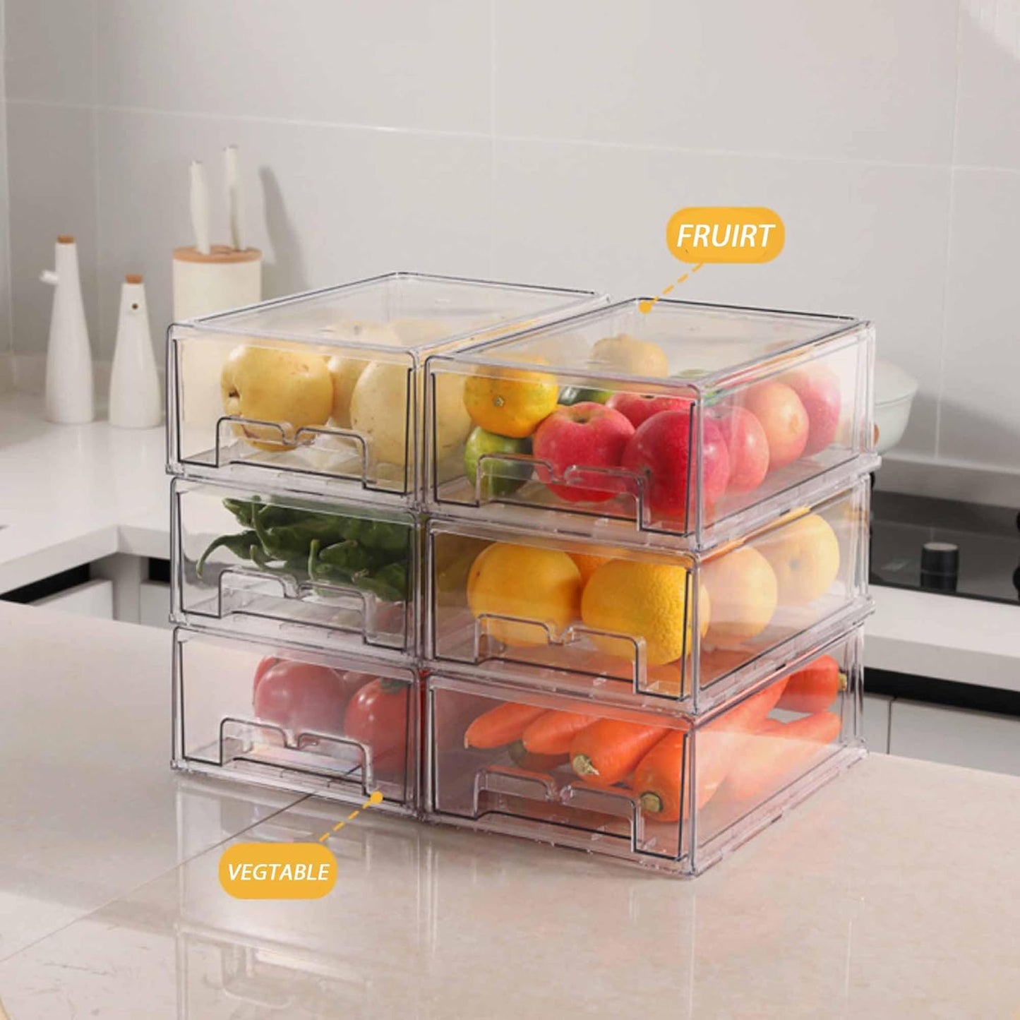 bealy 2 Pack Refrigerator Organizers and Storage, Stackable Clear Pull out Drawer Organizer Bins, BPA-Free Fridge Organizer and Storage for Fruit, Produce, Drink, Snack and Food Storage Containers