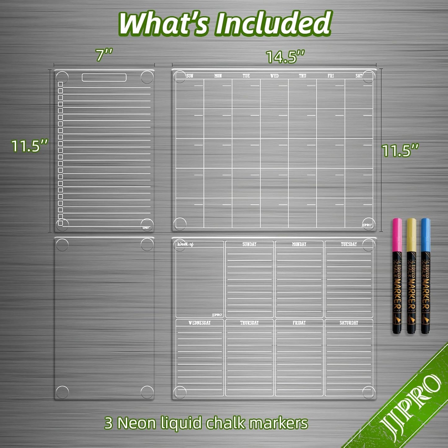 JJPRO Non-Magnetic Clear Weekly Planner & to Do List for Fridge, 8.5"x13" Dry Erase to Do List WhiteBoard,Reuasble Weekly Calendar for Refrigerator,Cabinet,Wall&Glass, All Smooth Surfaces