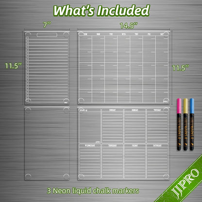 JJPRO Non-Magnetic Clear Weekly Planner & to Do List for Fridge, 8.5"x13" Dry Erase to Do List WhiteBoard,Reuasble Weekly Calendar for Refrigerator,Cabinet,Wall&Glass, All Smooth Surfaces