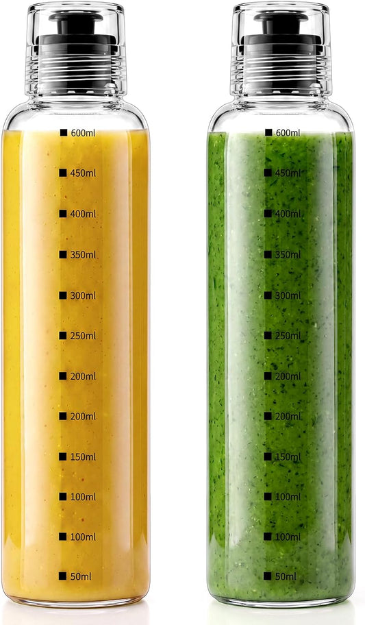2 Pcs 20 oz Glass Salad Dressing Bottle with Scale