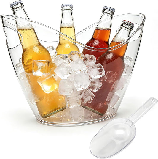 7.5L Large Ice Bucket for Parties with Scoop, Clear Plastic for Cocktail Bar | Beverage Cooler Tub for Wine, Champagne, Beer & Drinks. Durable Container for Mimosa Bar, BBQs, Home Bar & Events.