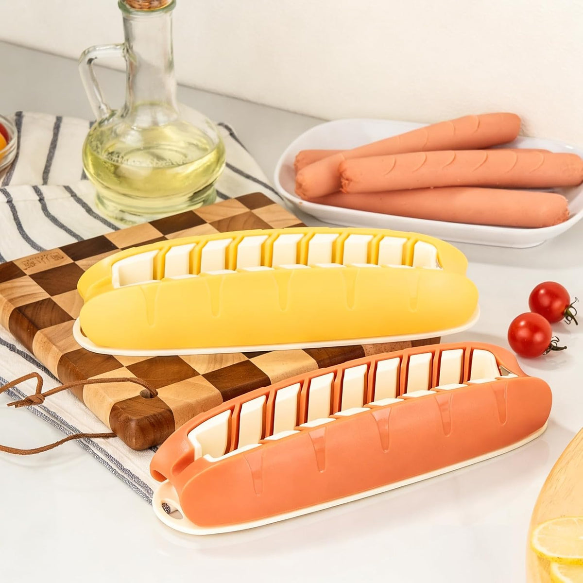 Hot Dog Slicing Tool, Stainless Steel, Yellow