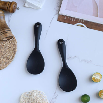Dioycli 2 Pcs Rice Spoon Paddle Non-Stick Serving Spoon for Cookers, Black