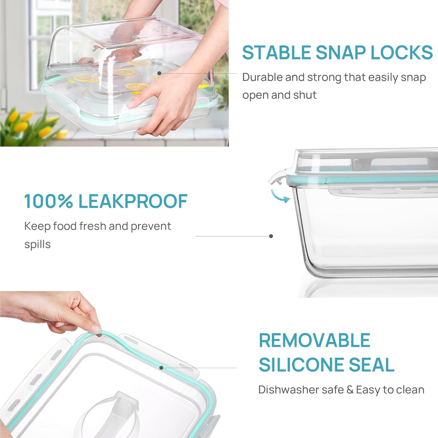 Vtopmart 2.26L/76oz Extra Large Glass Food Storage Containers with Lids, 6 pack Meal Prep Container Set, Airtight Lunch Boxes with Snap Locking Lids for Microwave, Oven, Freezer, Dishwasher