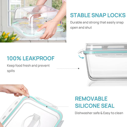 Vtopmart 2.26L/76oz Extra Large Glass Food Storage Containers with Lids, 6 pack Meal Prep Container Set, Airtight Lunch Boxes with Snap Locking Lids for Microwave, Oven, Freezer, Dishwasher