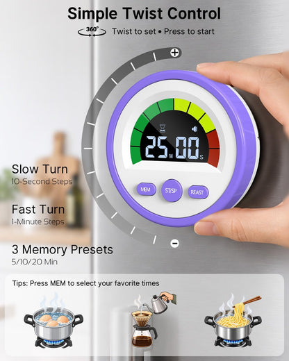 Digital Magnetic Kitchen Timer for Cooking, Rechargeable, Loud Alarm