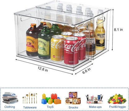 Fridge Organizers and Storage Pull Out Drawer, 2 Small | Stackable, Clear, Fruit and Veggies Containers, for Kitchen, Cabinet