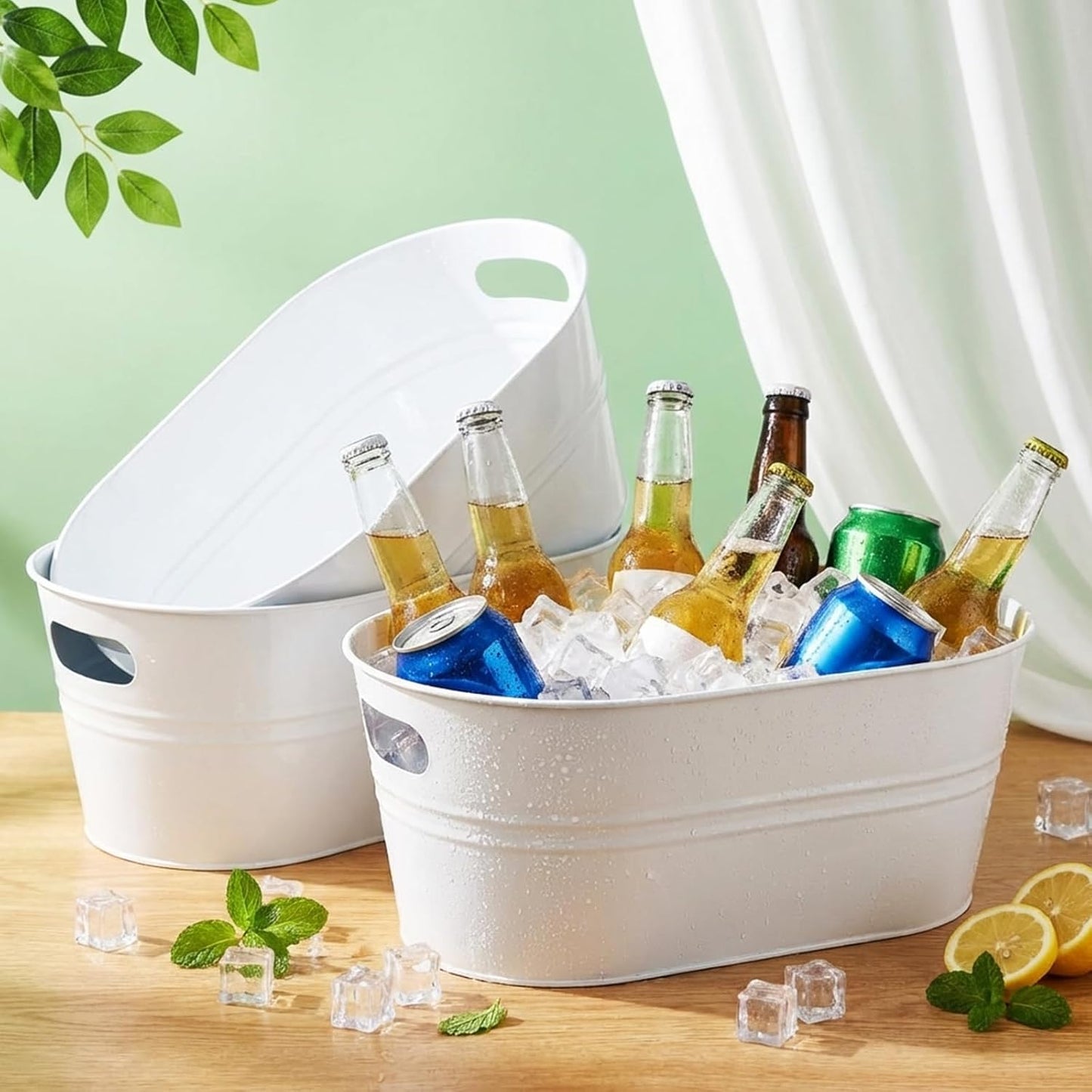 Shimeyao 12 Pcs Galvanized Tub 3 Gallon Metal Ice Buckets for Parties Beverage Tub Large Drink Beer Wine Bucket with Handles Champagne Cocktails Cooling for Parties Mimosa Bar Supplies (White)