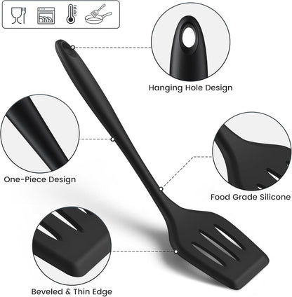 Silicone Kitchen Utensils Set, 5 PCS Heat Resistant Non Stick Cooking Tools, Silicone Spatula/Turner/Serving Spoon/Soup Ladle/Slotted Spoon, for Home and Camping