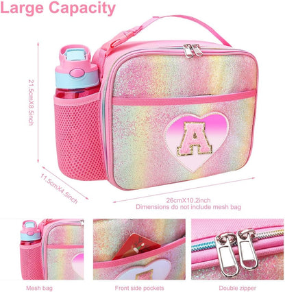 RHCPFOVR Kids Initial Lunch Bag - Insulated Lunch Box for Boys Girls,Washable Lunch Bag and Reusable Toddler Leak-proof Lunchbox for School and Daycare - Colors A