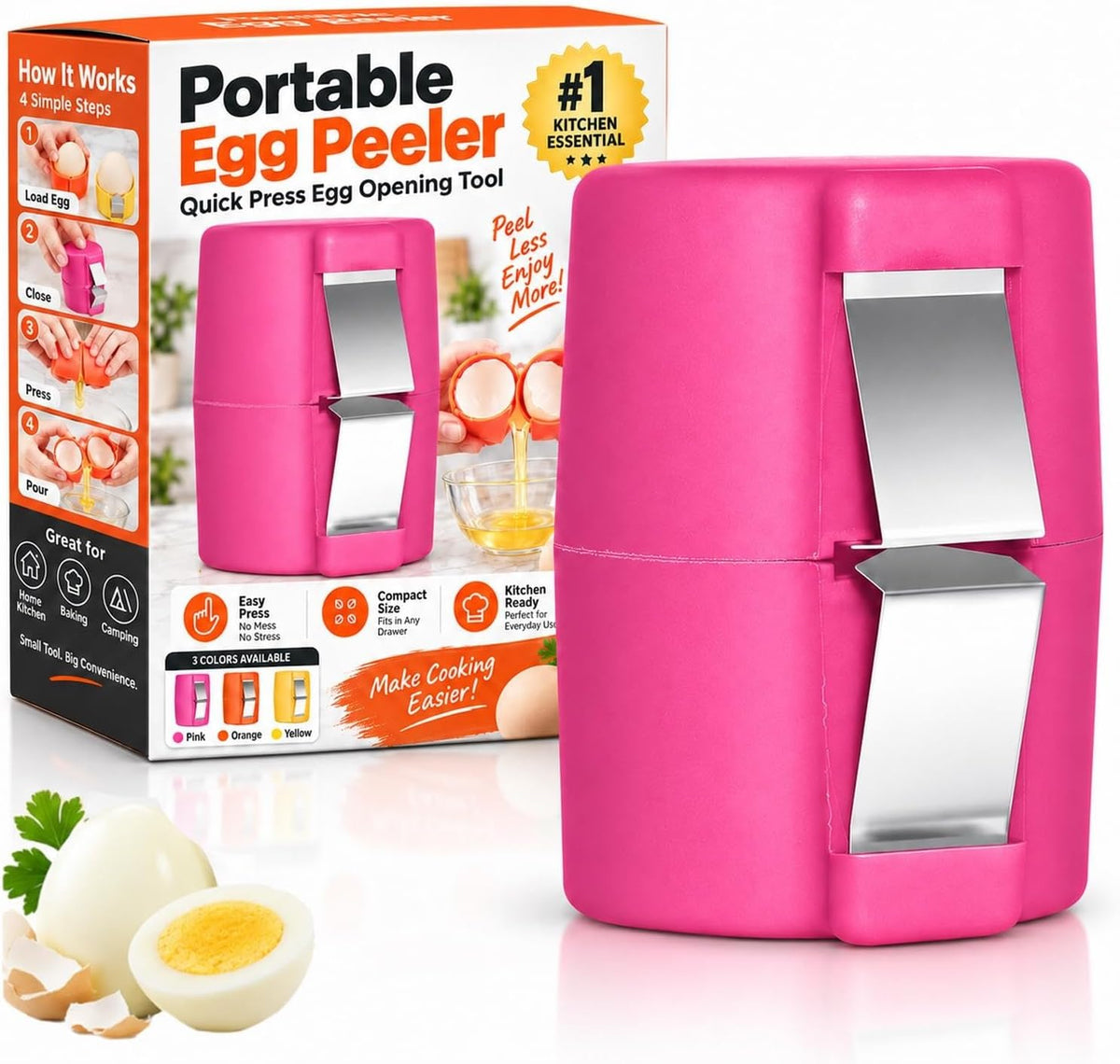 Egg Peeler Portable Tool for Hard Boiled Prep with Crack and Peel Design