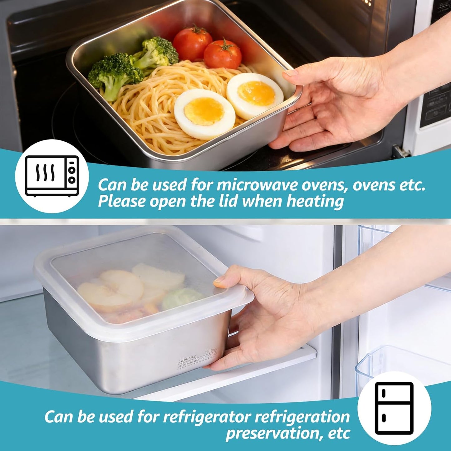 Stainless Steel Colander Set, Square Strainer with Lid for Draining Vegetable Washing Rice, 2 in 1 Strainer Bowl & Food Storage Container Food Preparation Box Bowl (1500ml)