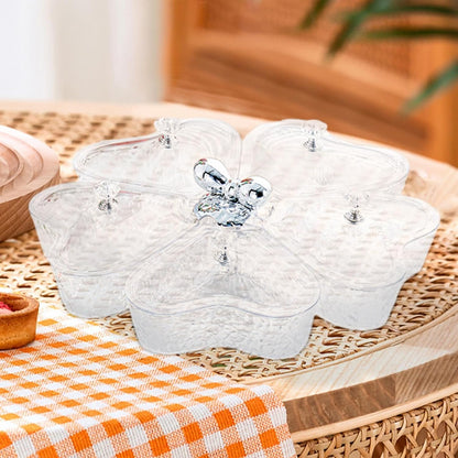 Dried Fruits Tray Candy Snack Plates Platter Appetizer Tray Divided Serving Tray for Cupcake Dried Fruits Family Holiday Home, Clear Grey Bowknot