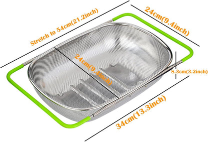 TENTA TENTA KITCHEN Premium Quality Over The Sink Stainless Steel Oval Small Colander with Fine Mesh 2.5 Quart Strainer Basket & Expandable Rubber Grip Handles-Strain,Drain,Rinse Fruits,Vegetables