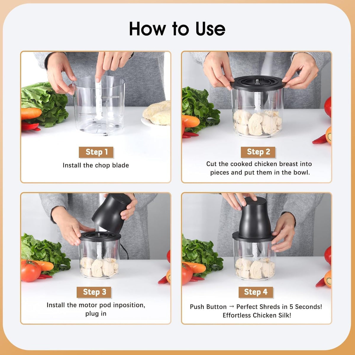 3-in-1 Upgraded Food Processor with Electric Chicken Shredder | 1.5L Bowls Vegetable Food Chopper, Dicer, Grinder with 250W Copper Motor One-Touch Shredder for Chicken,Nuts, Baby Food & Dough