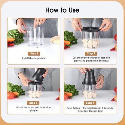 3-in-1 Upgraded Food Processor with Electric Chicken Shredder | 1.5L Bowls Vegetable Food Chopper, Dicer, Grinder with 250W Copper Motor One-Touch Shredder for Chicken,Nuts, Baby Food & Dough