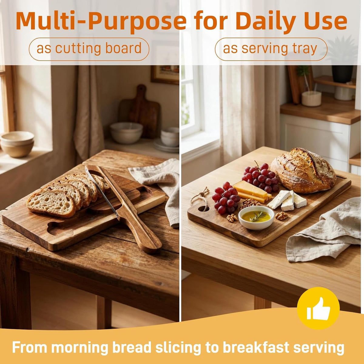 Double-Sided Bread Bow Knife and Board Set with Spare Stainless Blade