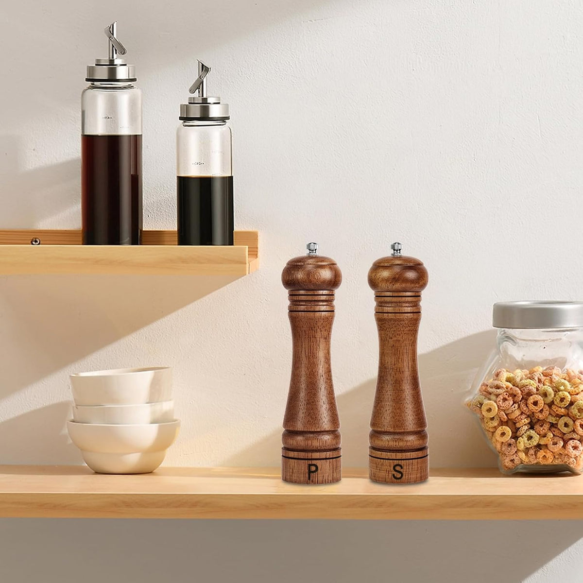 Haomacro Wooden Salt and Pepper Grinder Set Refillable Salt & Pepper Mills