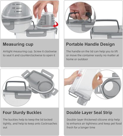 LEAWALK Airtight Small Cat Dog Pet Food Storage Containers BPA Free, with Large Pour Spout/1 Measuring Cup/ 4 Safety Locks and Double-layer Silicone Strip (Olive Gray x 2, 3L-2pack)