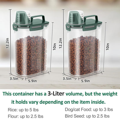 TBMAXS 2 Pack 3 Lbs Dog Cat Food Storage Containers for Travel, Portable Pet Food Storage Container, Easy-Pouring Bird Seed Dispenser, Airtight Rice Cereal Oatmeal Flour Holder -Beige