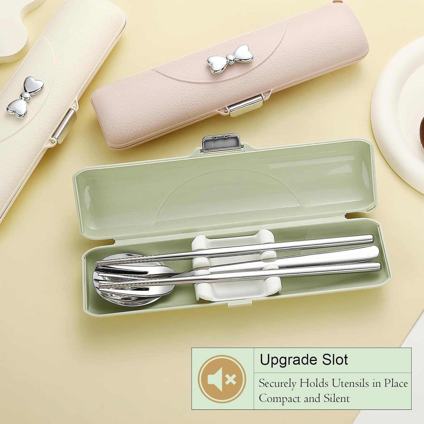 DEVICO Travel Silverware Set with Case, Portable Lunch Utensils Set for Work, Reusable Travel Cutlery Set, 18/8 Stainless Steel Flatware for Caming School Picnic, Dishwasher Safe (Pink)