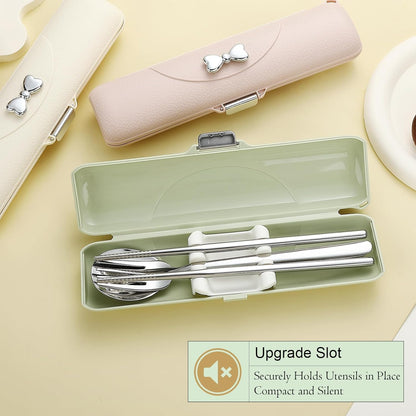 DEVICO Travel Silverware Set with Case, Portable Lunch Utensils Set for Work, Reusable Travel Cutlery Set, 18/8 Stainless Steel Flatware for Caming School Picnic, Dishwasher Safe (Pink)