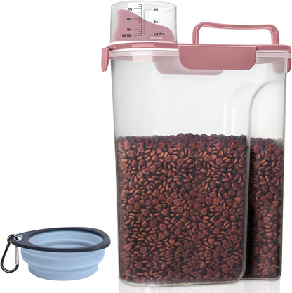 LEAWALK Airtight Small Cat Dog Pet Food Storage Containers BPA Free, with Large Pour Spout/1 Measuring Cup/ 4 Safety Locks and Double-layer Silicone Strip (Olive Gray x 2, 3L-2pack)
