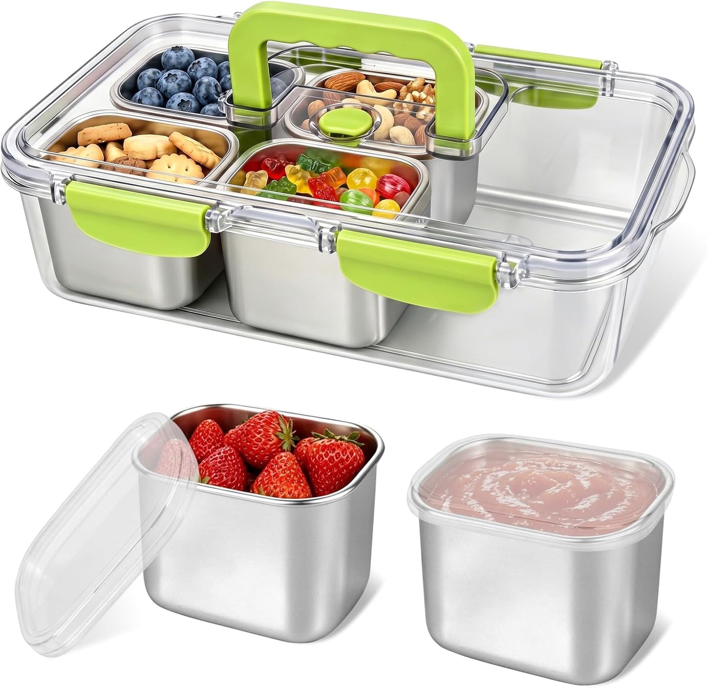 weiwei 6 Compartments Snackle Box Container, Reusable Divided Serving Tray with Lid and Handle, Portable Snack Box Container Snacklebox for Snacks Fruit Candy Picnic Beach Camping, Plastic