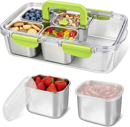 weiwei 6 Compartments Snackle Box Container, Reusable Divided Serving Tray with Lid and Handle, Portable Snack Box Container Snacklebox for Snacks Fruit Candy Picnic Beach Camping, Plastic