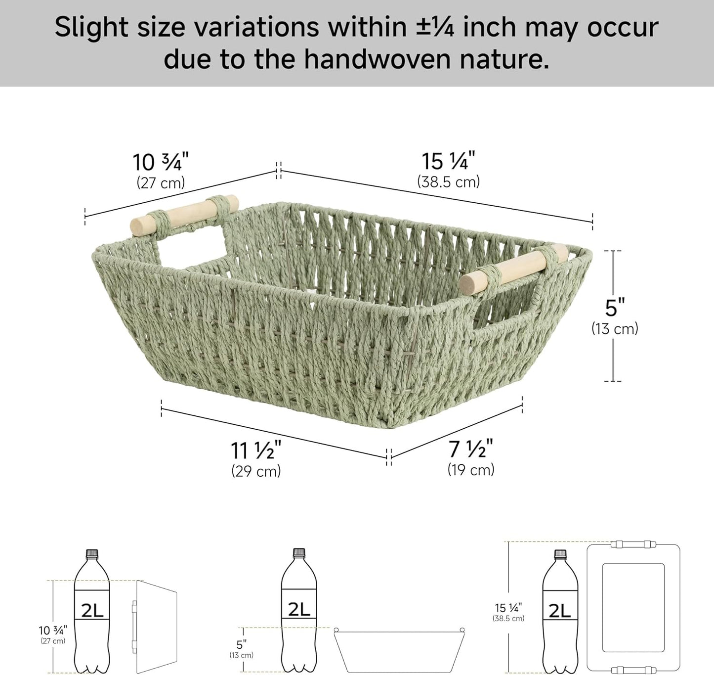 StorageWorks Hand-Woven Storage Baskets with Wooden Handles, Water Hyacinth Wicker Baskets for Organizing, 2 Pack