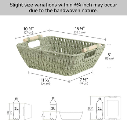 StorageWorks Hand-Woven Storage Baskets with Wooden Handles, Water Hyacinth Wicker Baskets for Organizing, 2 Pack