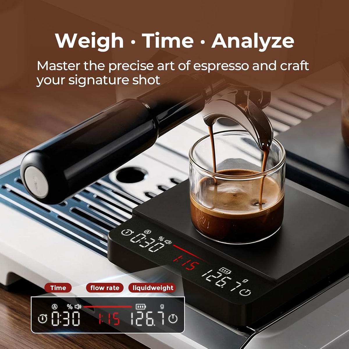 Mini Coffee Scale with Timer - VABICA USB-C Rechargeable Espresso Scale