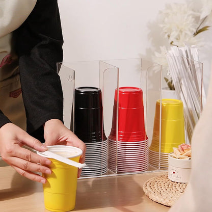 4 Compartments Acrylic Cup and Lid Holder, Clear Disposable Coffee Cup Holder Organizer,Cup Dispenser for Kitchen Bar Shop Party Supplies