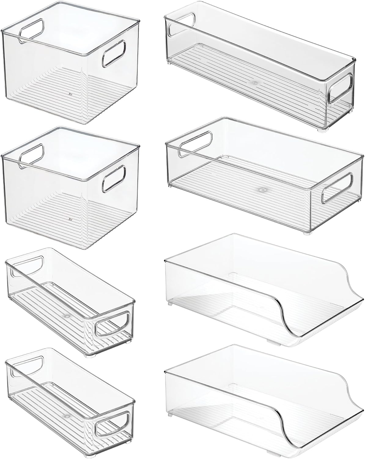 iDesign Fridge Storage Bin Set - Includes Bins with Handles and Water Bottle Holder, Set of 8, Clear